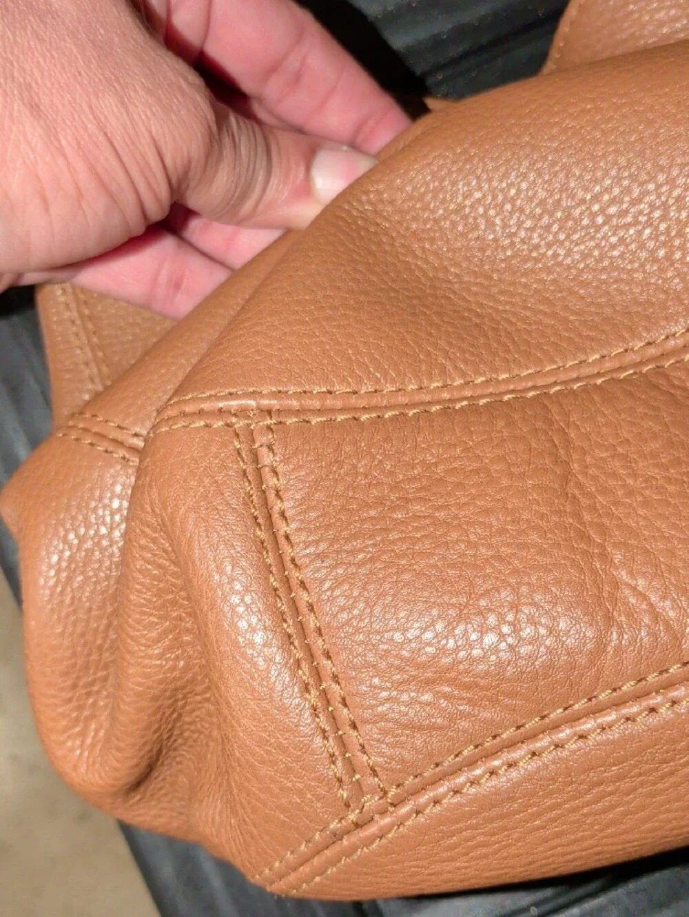 Michael Kors Cognac Pebbled Leather Shoulder Hobo with Gold Logo